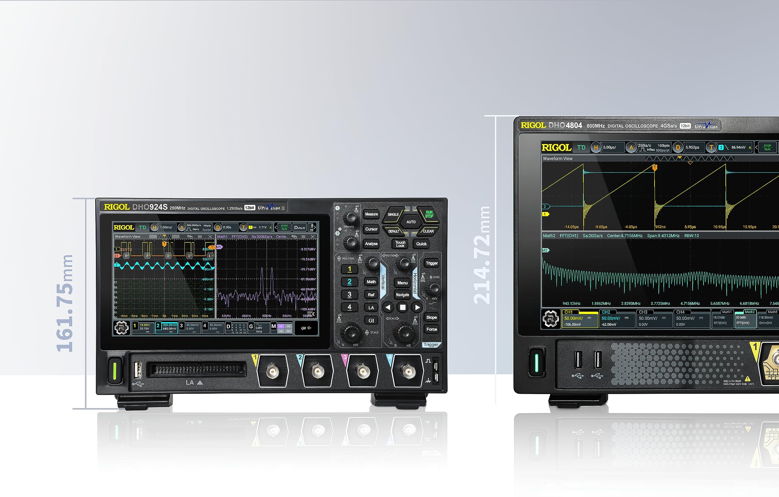RIGOL Digital Oscilloscope DHO924S 250 MHz 4-Ch + 16 Digital 1.25 GSa/s 12-bit 50 Mpts UltraAcquire 1,000,000 wfms/s AFG + Bode Plot LAN/USB/HDMI SCPI for Power & Embedded