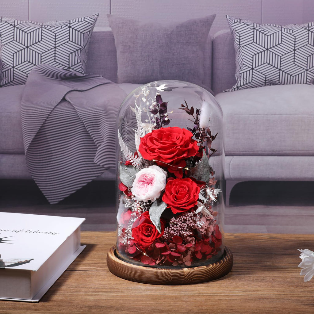 lovenfold Flowers for Delivery Preserved flowers Rose in Glass Dome,Red Rose Forever Flowers Birthday Gifts for Women Mom Grandma Friend Valentines Gifts,Home Decor