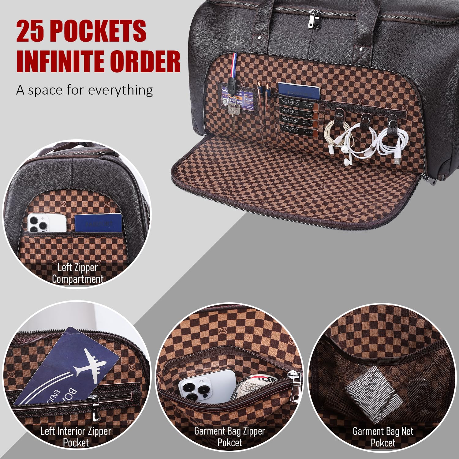 STAR VISTA Voyager-03 Luxury Convertible Garment Duffel Bag, Full Grain Pebbled Leather, Premium Canvas Lining, 22x12x12 Inch Carry-On, with Backpack Mode, Shoe Compartment