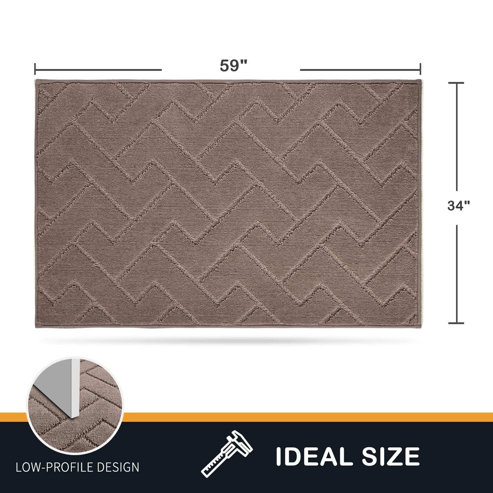 PURRUGS Dirt Trapping Door Mat 34" x 59", Non-Slip Machine Washable Entry Rug, Dog Doormat, Indoor Front Door Mat, Super Absorbent Entryway Rug for Muddy Shoes & Paws, Grayish Brown