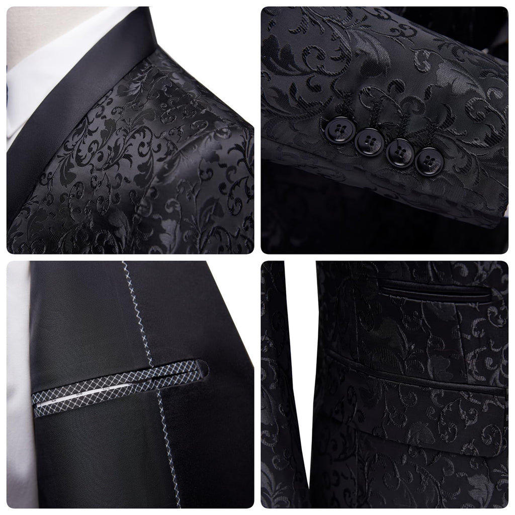 Mgnaie Mens Suits Regular Fit 2 Piece Skinny Tuxedo Blazer Pants Shawl Lapel Paisley Suits Set Men for Wedding Party Black