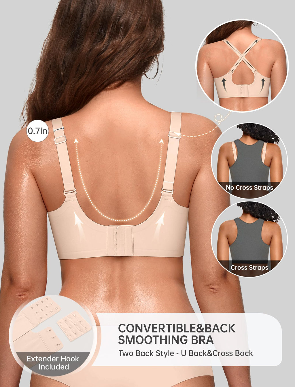 OEAK Women Jelly Bras No Underwire Scalloped Push Up Buttery Soft Tshirt Bra Seamless Full Coverage Convertible Everyday Bra Nude,L