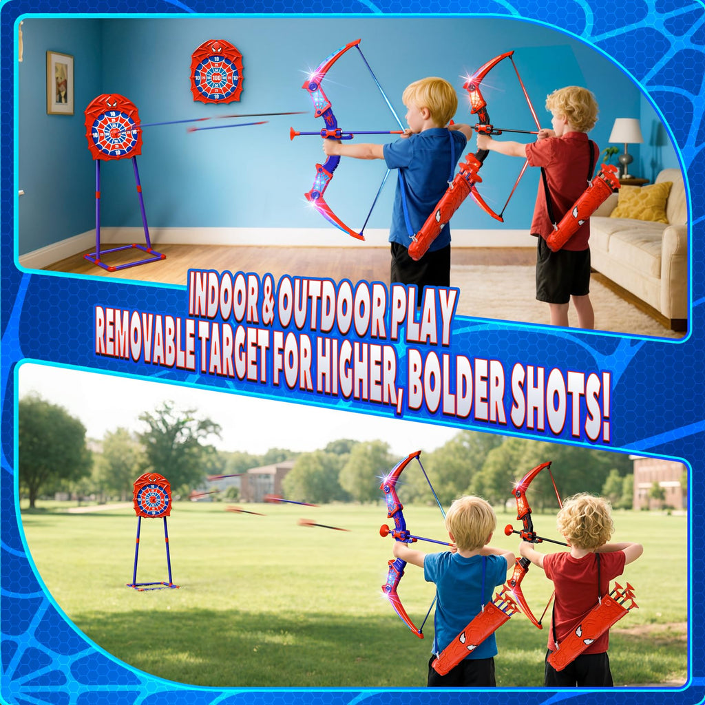 Fzlirou Toys for Boys Age 3-12, 2 Pcs Shooting Set with Red & Blue LED Lights, Standing Target & 2 Quiver, Indoor & Outdoor Kid Toys Gifts for 3 4 5 6 7 8 9 10 11 12 Year Old Boys Girls