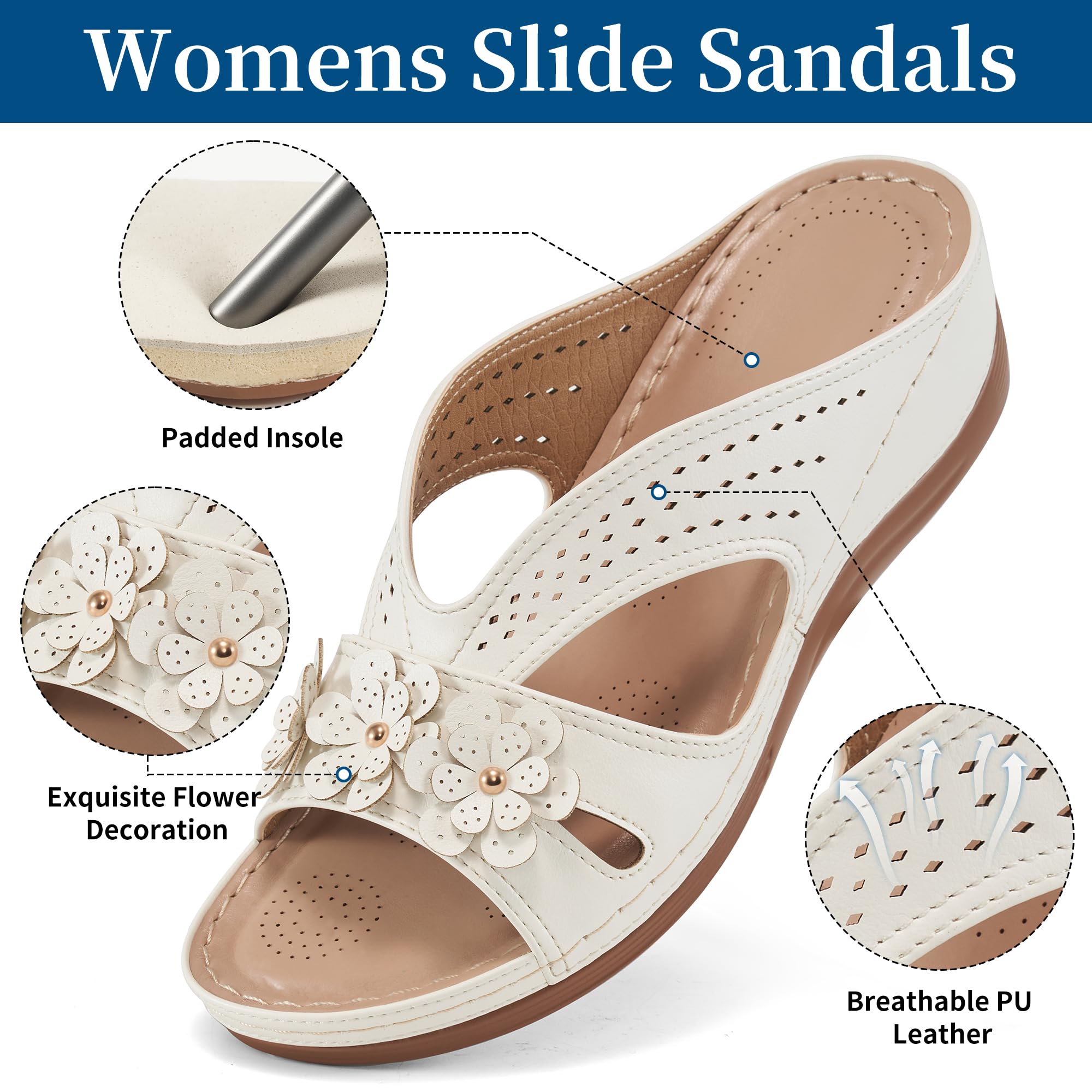 Ecetana Sandals for Women Wedge Shoes: Slip On Dressy Summer Comfortable Slides Sandals 2026 Casual Memory Foam Platform Shoes