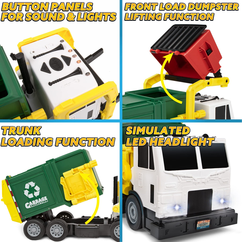 JOYIN Large Friction Powered Garbage Truck Toy Set, Includes Dumpster, Trash Bins, and Learning Cards for Kids, Boy Toys Birthday Gift for Boys Girls Kids Toddler Gift of Easter Basket Stuffers