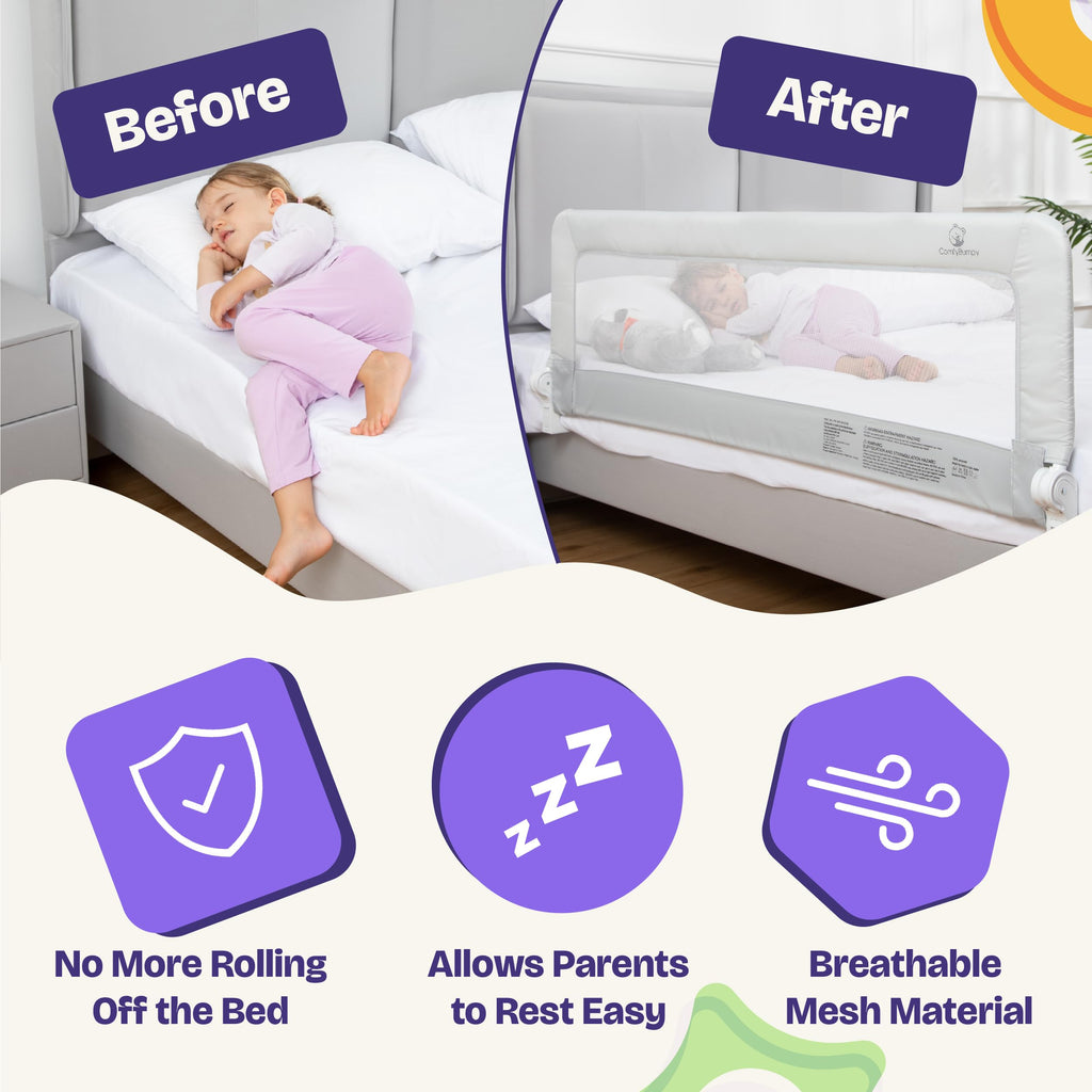 ComfyBumpy 1-Pack Bed Rail for Toddlers 55.5" L x 19.5" H | Toddler Bed Rails for Twin, Full, Queen & King Mattress Size | Swing Down Rail Guard | Mattress Side Rail for Kids | Gray