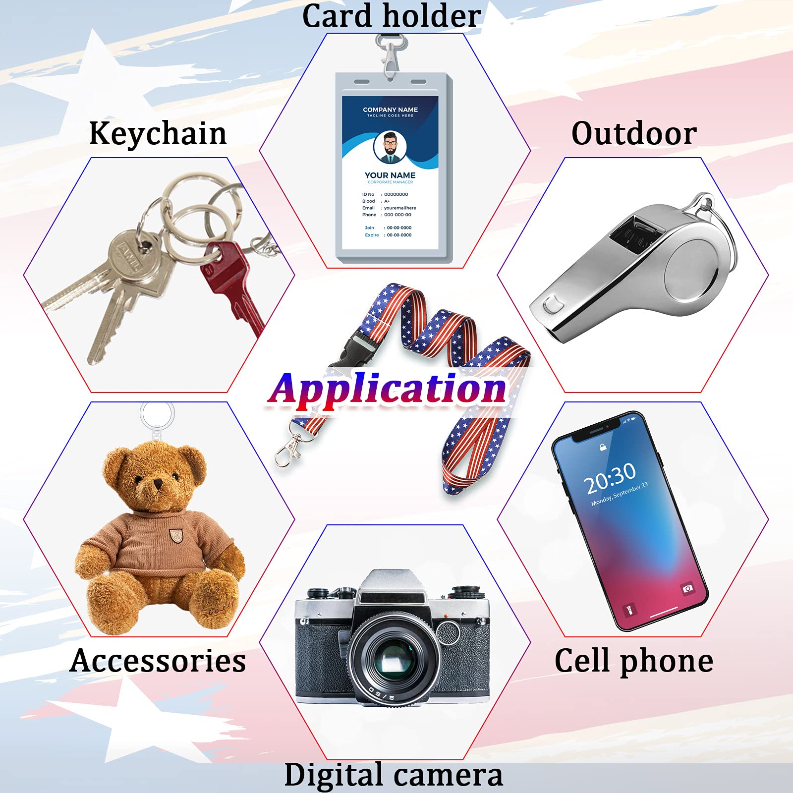 Outus 8 Pieces Patriotic Key Lanyards 4th of July 250th Anniversary Independence Day with American Flag Design for ID Cards Keys Badge Holders Multi Color Neck Straps for Office and Holiday