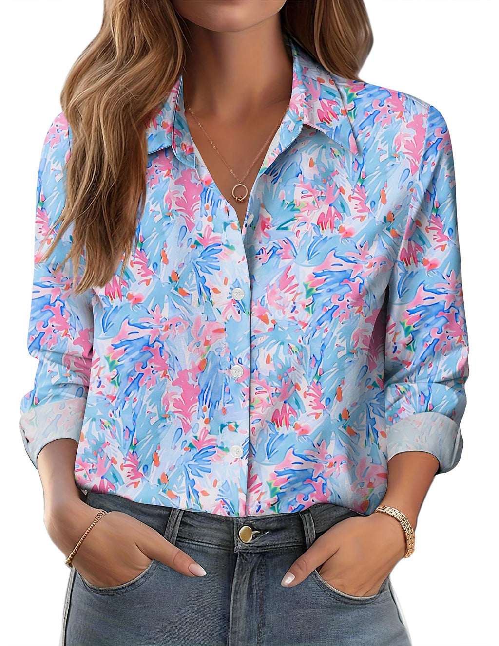 Zeagoo Spring Tops for Women Floral Blouses Long Sleeve Button Down Shirts Casual Fashion Collared Clothes