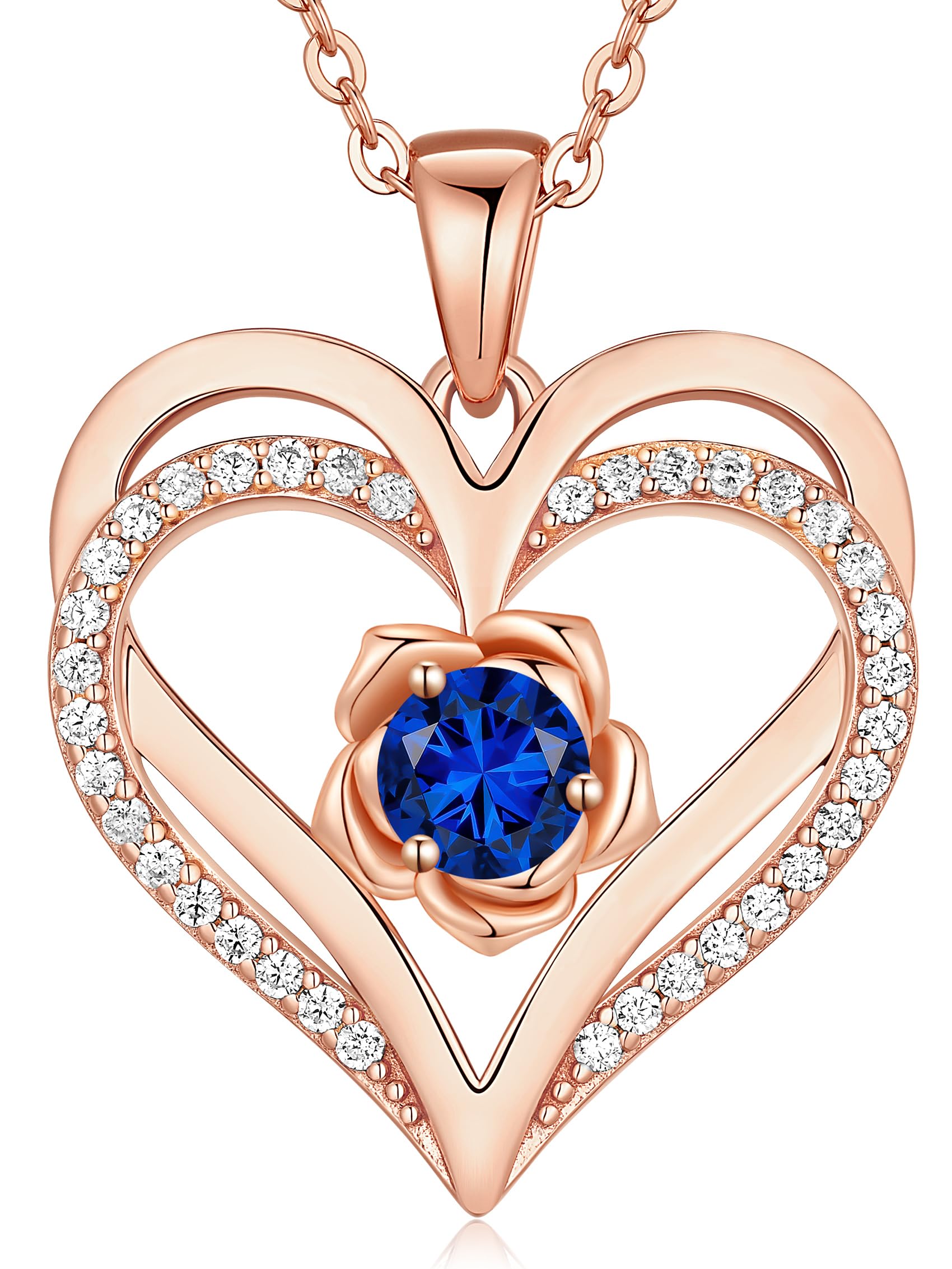 CDE Valentines Day Gifts for Women S925 Silver Rose Gold Heart Birthstone Necklaces for Women，Ideal Anniversary or Birthday Jewelry Gifts for Wife Girlfriend Her