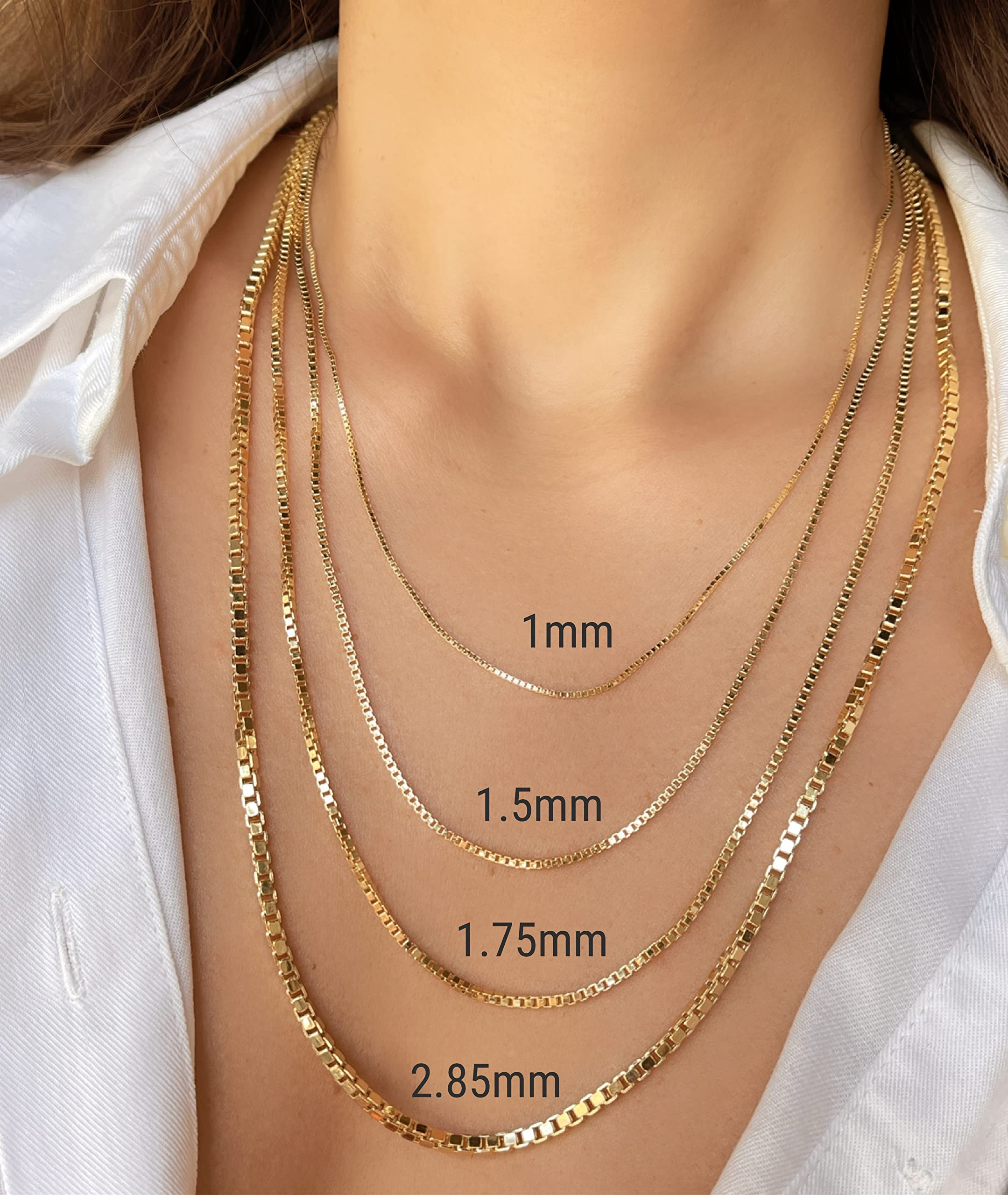 JEWELHEART 14K Real Gold Box Chain - 1.75mm Diamond Cut Yellow Gold Link Chain Necklace For Men - Dainty Gold Pendant Necklace For Women with Lobster Clasp 20"