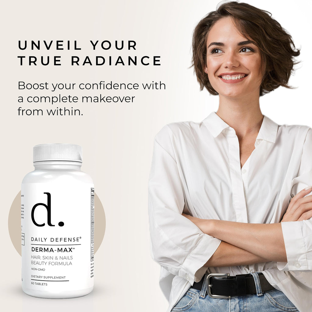 Daily Defense Collagen Supplements for Women - Hair Skin and Nails Vitamins with Biotin and Collagen, Calcium & More for Healthy Hair, Healthy Nails & Healthy Skin - Hair Vitamins for Men & Women
