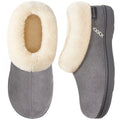 EverFoams Women's Microsuede Cozy Memory Foam Winter Slippers with Fuzzy Faux Fur Collar and Indoor Outdoor Rubber Sole (Gray, Size 9-10 M US)