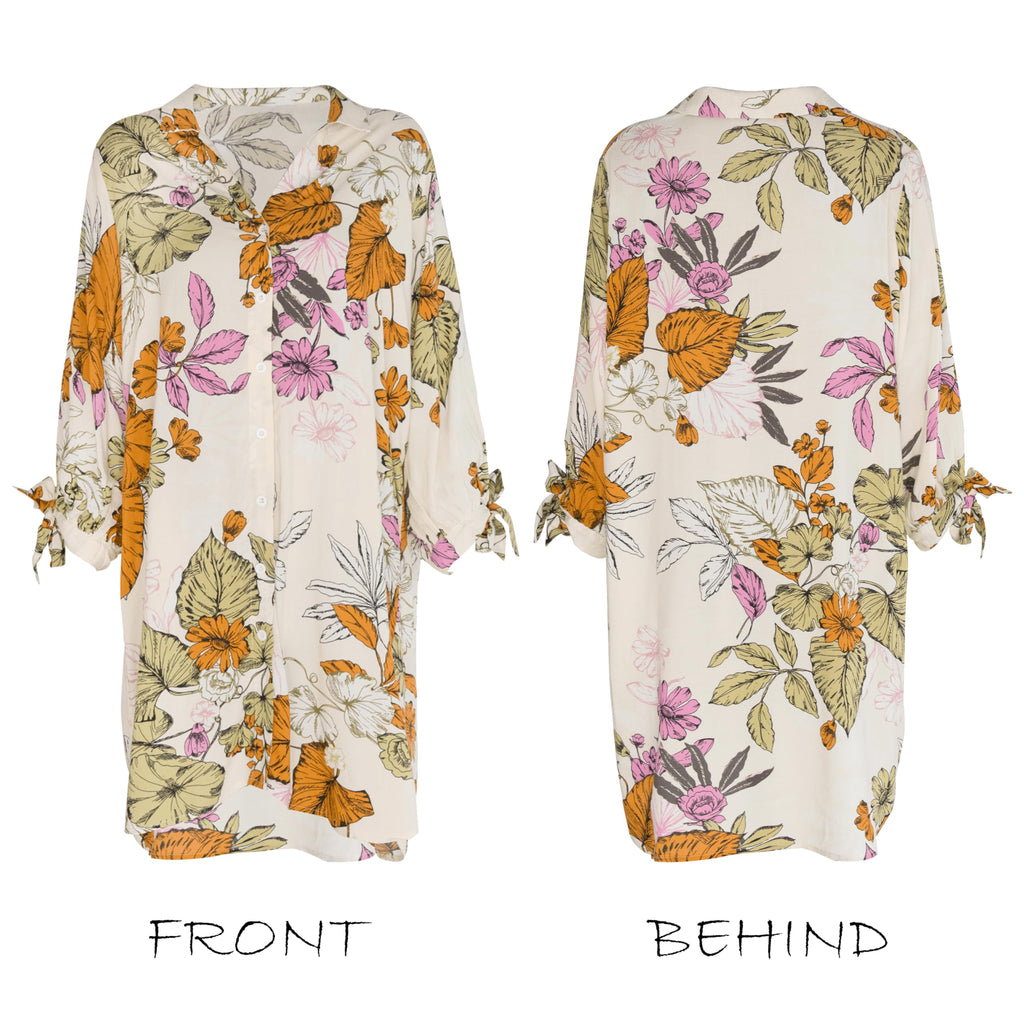 CUPSHE Women Floral Shirt Dress Cover Up Beach Dress 3/4 Sleeve Button Down Midi Length Dress White Yellow M