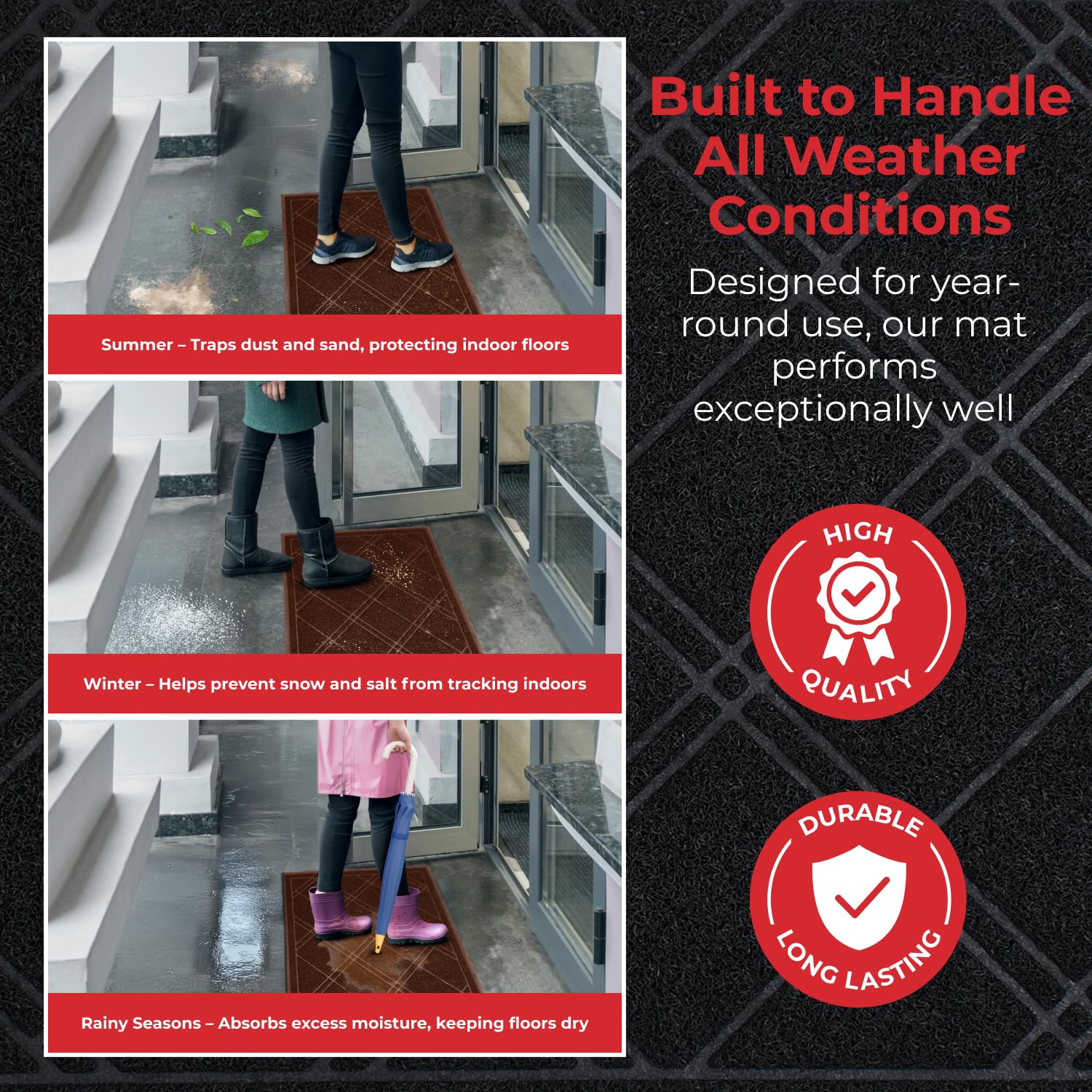 SlipToGrip Universal Door Mat, Plaid Design - Brown, 42 x 35 - Anti Slip, Durable and Washable, Outdoor, Indoor Floor Welcome Mat - Patio, Front Door, Dust Absorbent