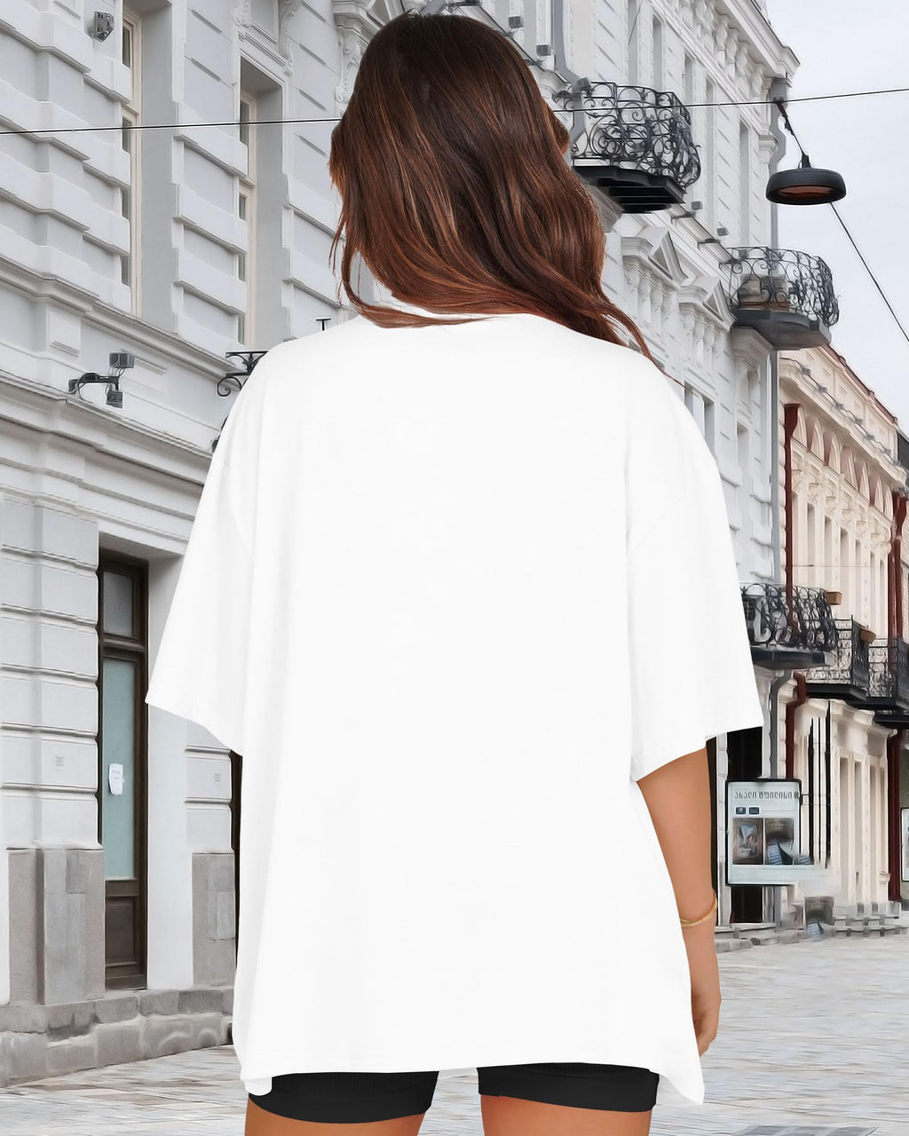 Oversized Tshirts for Women V Neck Short Sleeve Summer Casual Basic Loose Tops, White Black Letters, L