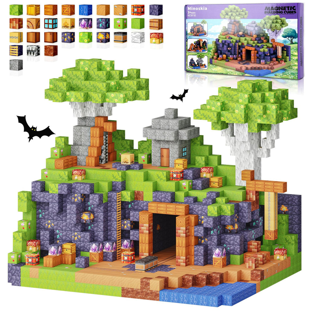 Minoskia Magnetic Blocks, 150 PCS Magnetic Building Blocks Sensory Toys for 3-5 4-6 5-7 6-8 Year Old Boys Girls Easter Birthday Gifts Travel Outdoor Kids Games