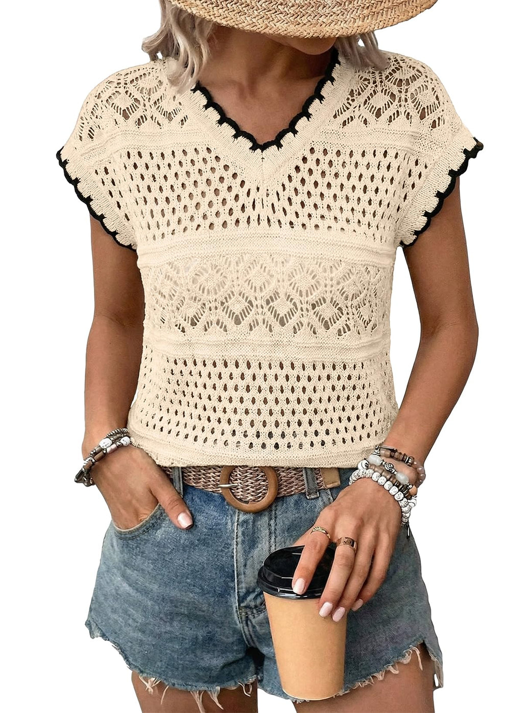 Acelitt Beach Vacation Clothes for Women Spring Summer Hollow Out Crochet Sweater Vest Sleeveless Cover Ups Resort Cruise Outfits 2026