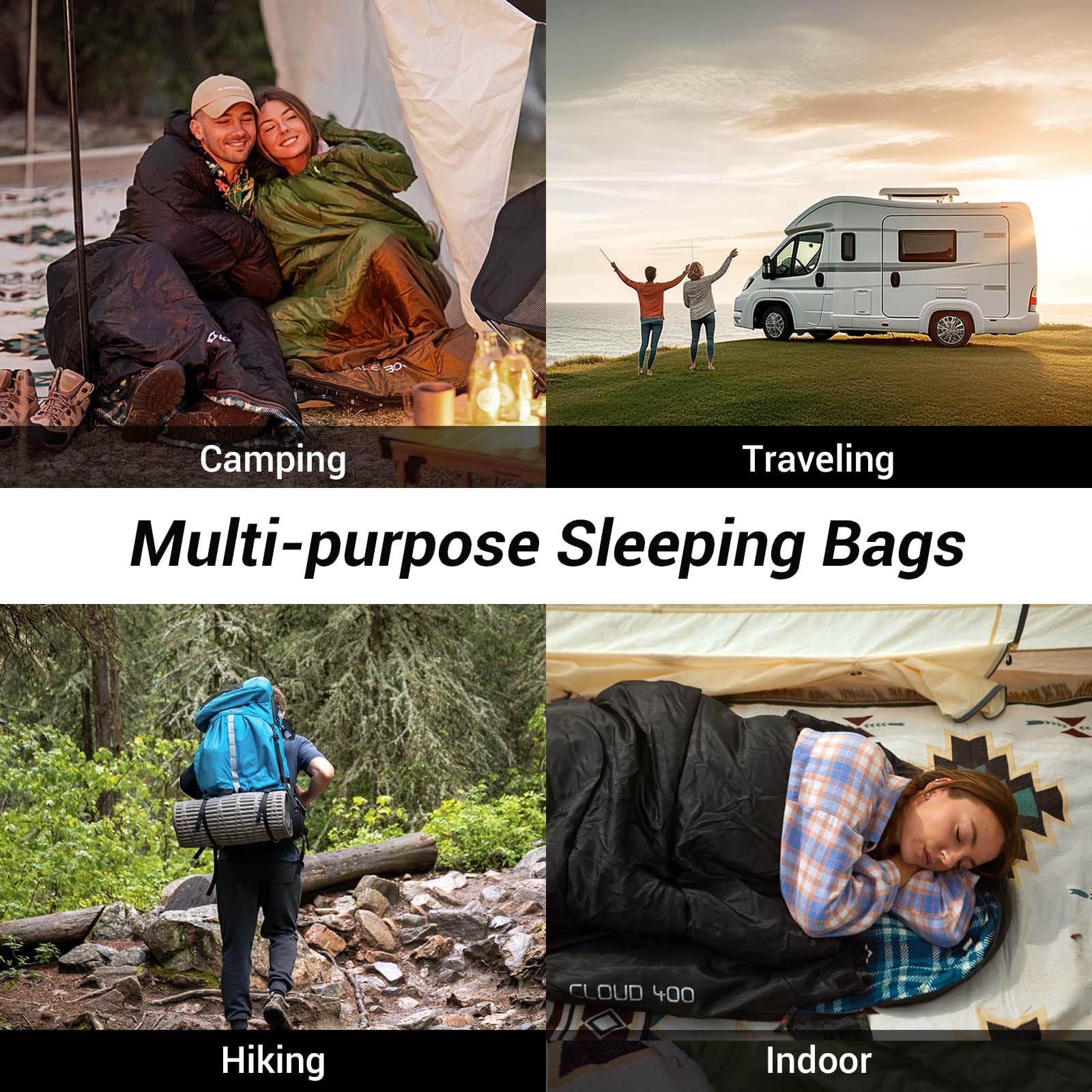 KingCamp Sleeping Bag for Adults, Cold Weather & Warm XL Big and Tall Flannel Sleeping Bags with Compression Sack Portable Waterproof Essentials Gear Accessories for Outdoor Camping (Black Left)