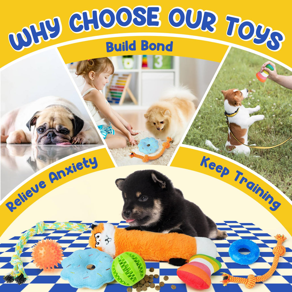 PatsFran Puppy Toys for Teething, 9 Pack Interactive Dog Toys for Small Dogs, Puppy Chew Toys for Boredom with Rope Toys, Treat Ball and Cute Squeaky Toys