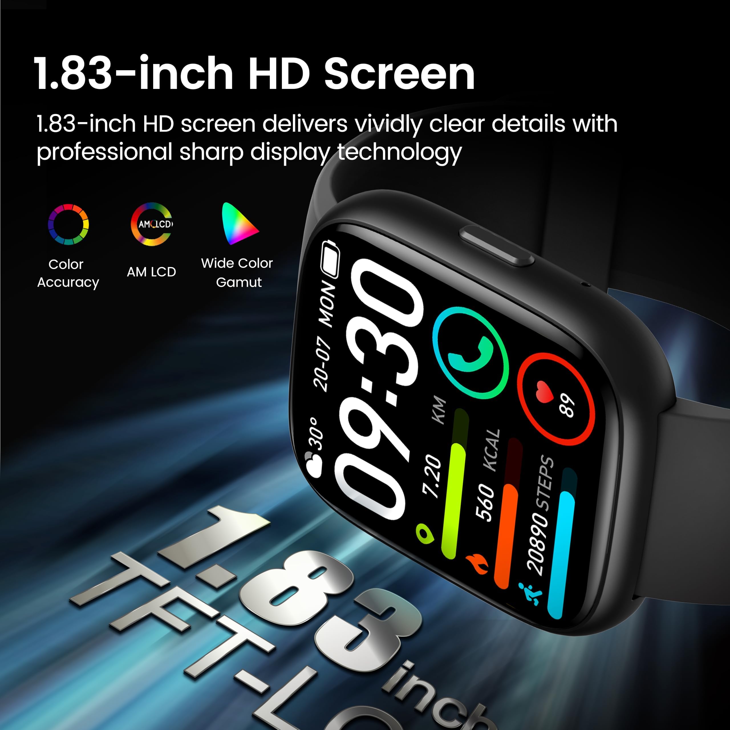 Smart Watch with Alexa Built-in, 1.83" HD Touchscreen Fitness Tracker with Bluetooth Calling, Fitness Watch with Heart Rate/Sleep Monitor, 120+ Sports Modes, IP68 Waterproof Smartwatch for Android iOS