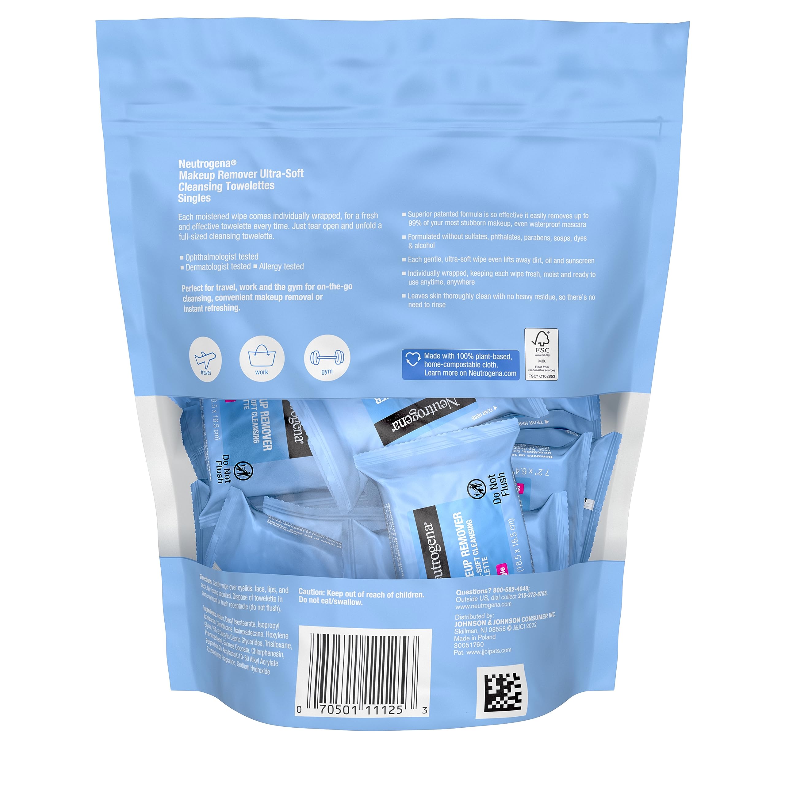 Neutrogena Makeup Remover Wipes, Daily Single Face Cleansing Towelettes, Makeup Removing Cleansing Wipes Removes Dirt & Oil, Alcohol-Free Face Towelettes, 20 ct