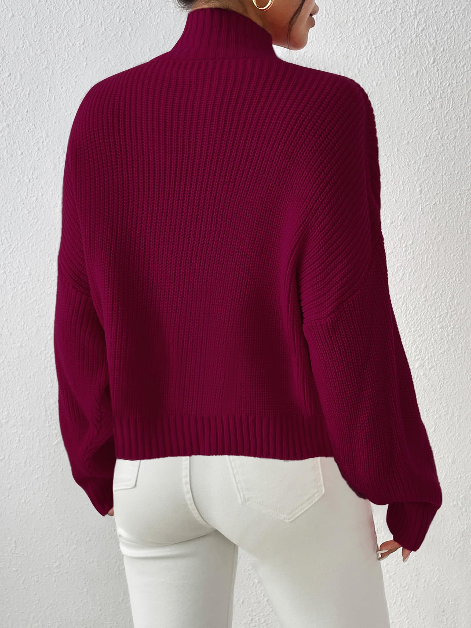 SunnyMelody Womens Cropped Turtleneck Sweater Fall Winter Spring 2025 Trendy Cute Mock Turtle Neck Cozy Soft Ribbed Knit Lightweight Long Sleeve Crop Knitted Pullover Sweaters Jumper Ancora Red S
