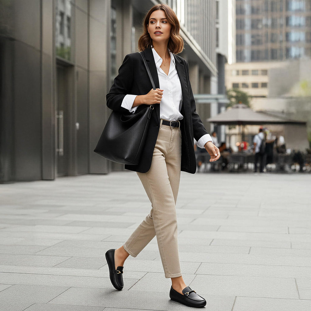 HARENCE Loafers for Women Comfortable Slip On Business Work Flats Shoes Casual Driving Moccasins Penny Loafer Black