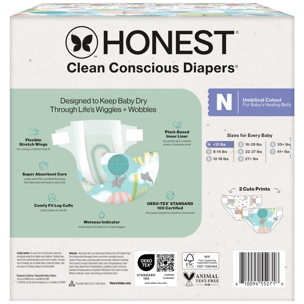 The Honest Company Comfort Dry Disposable Diapers for Sensitive Skin, Hypoallergenic, Above It All + All The Alpacas, Club Box Size Newborn 72 Count
