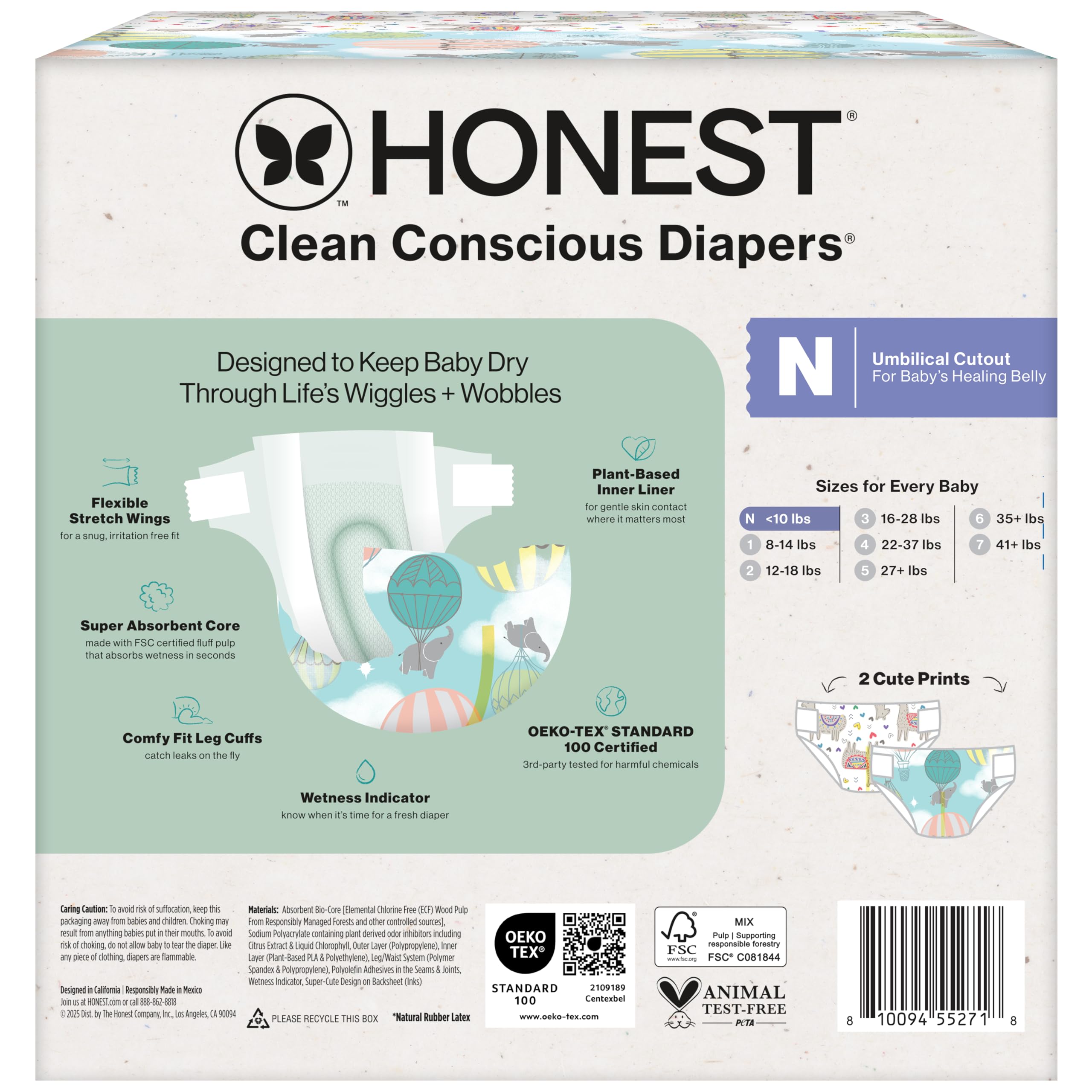 The Honest Company Comfort Dry Disposable Diapers for Sensitive Skin, Hypoallergenic, Above It All + All The Alpacas, Club Box Size Newborn 72 Count