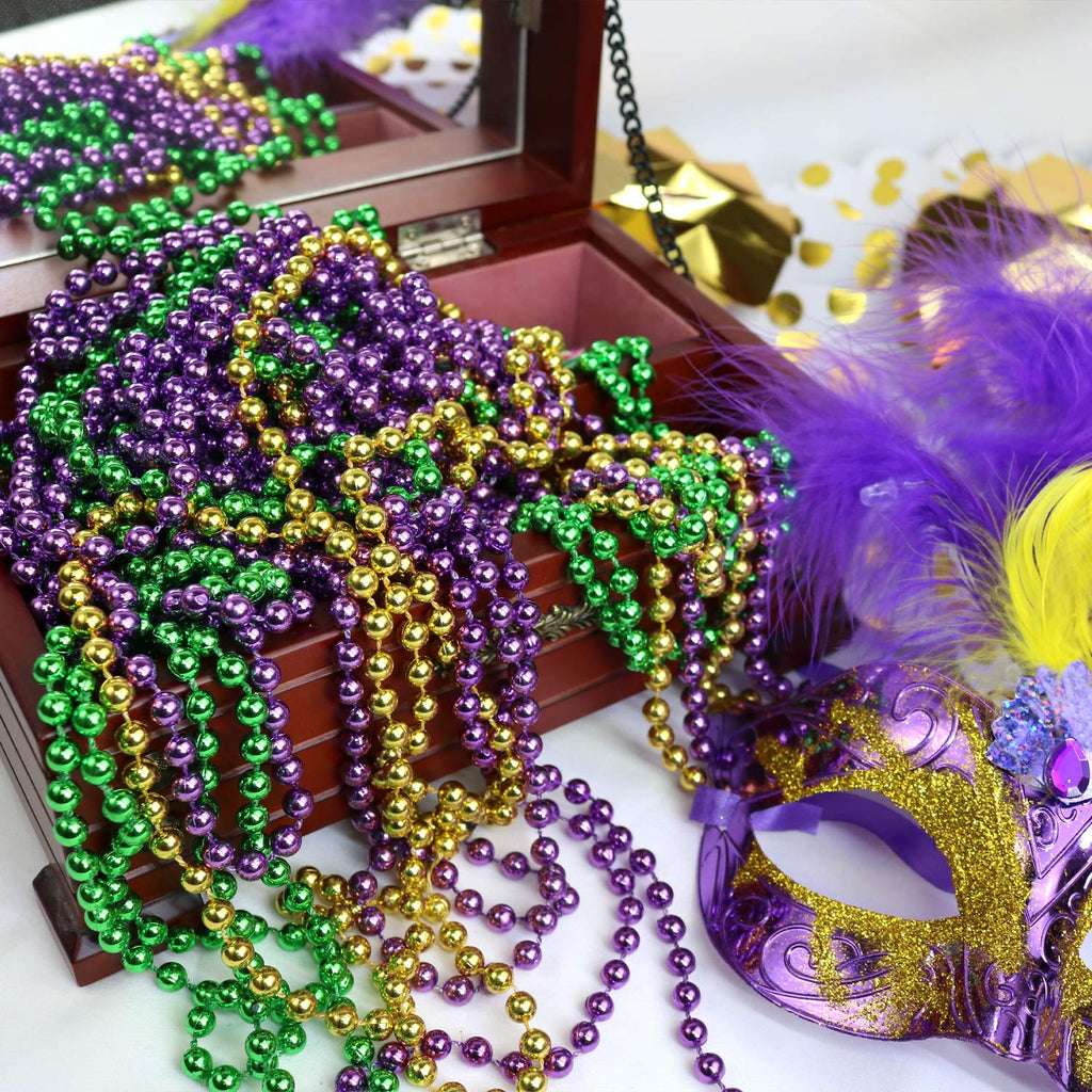 GiftExpress 100 Pcs Mardi Gras Metallic Bead Necklaces for Favors, New Year Parade, St Patrick Day Celebrations, Christmas Decorations, Tailgating, Gaysby Themed Party