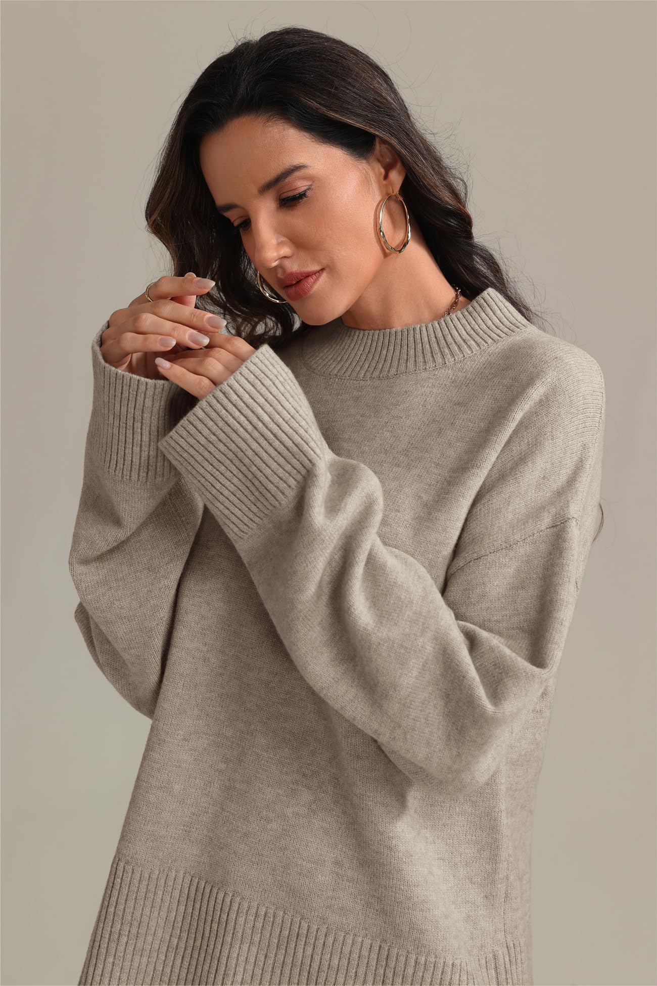 ATHMILE Sweaters for Women 2026 Fall Fashion Outfits Long Sleeve Loose Casual Crewneck Ribbed Knit Pullover Winter Clothes Camel