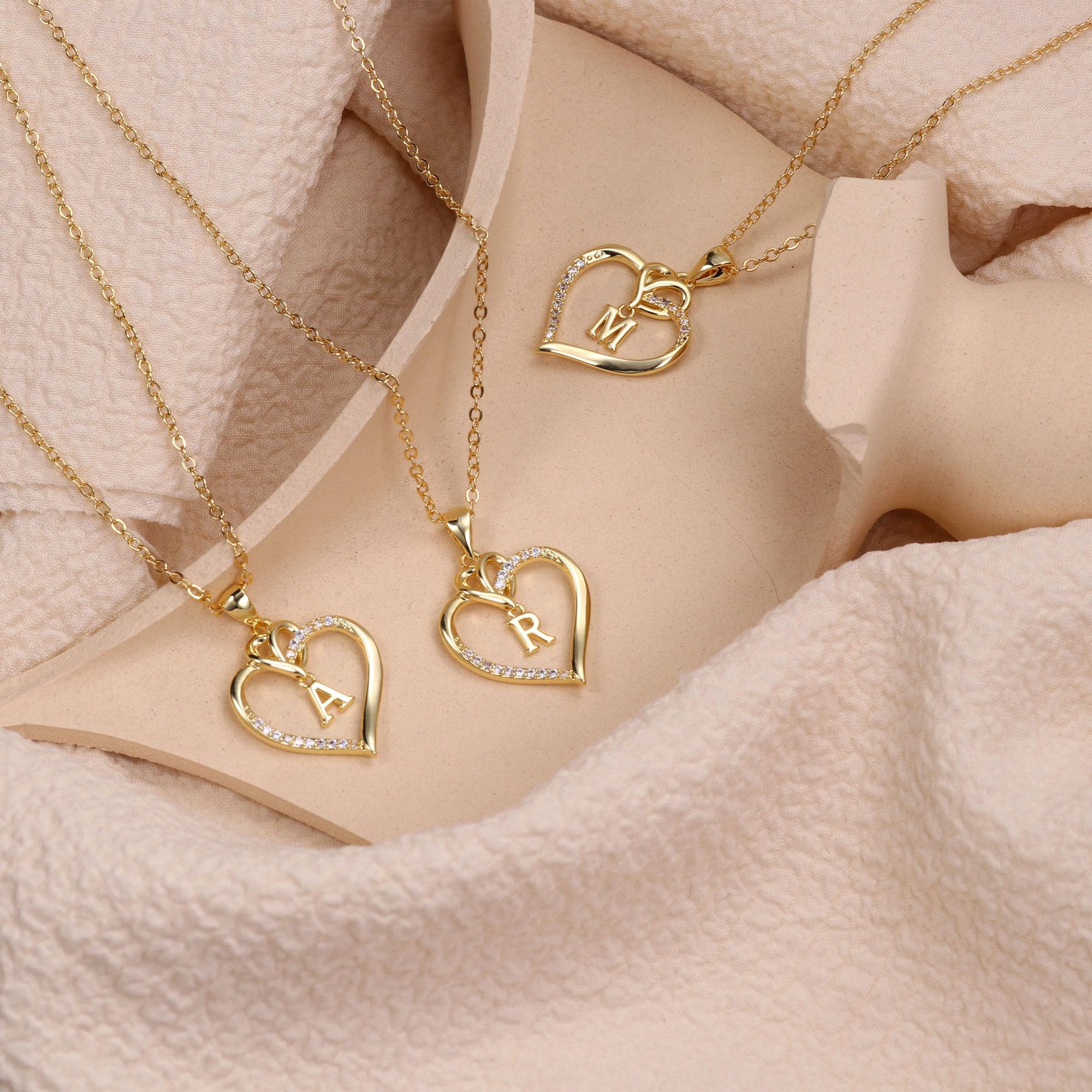 STORUP Heart Initial Necklaces for Women, 14K Gold Plated Heart Initial B Pendant Necklace Dainty Heart Necklaces Gold Heart Necklaces for Women Jewelry for Women Gifts