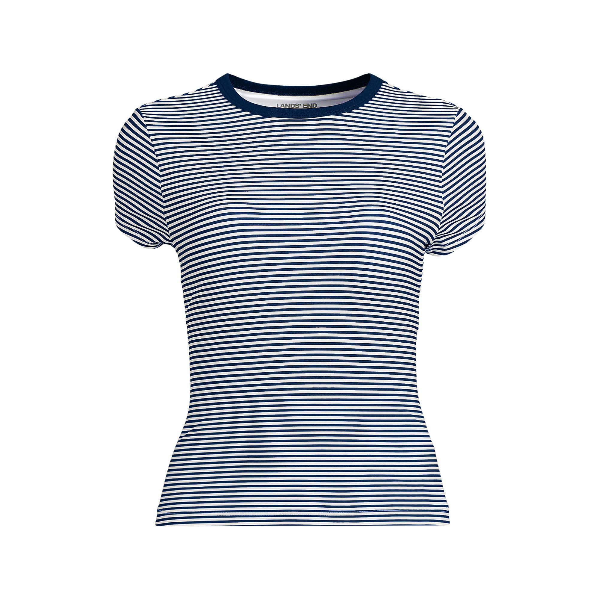 Lands' End Women's Sunshade UPF 50 Cap Sleeve Fitted with Built in Bra Rash Guard X-Large Deep Sea Navy Mini Stripe