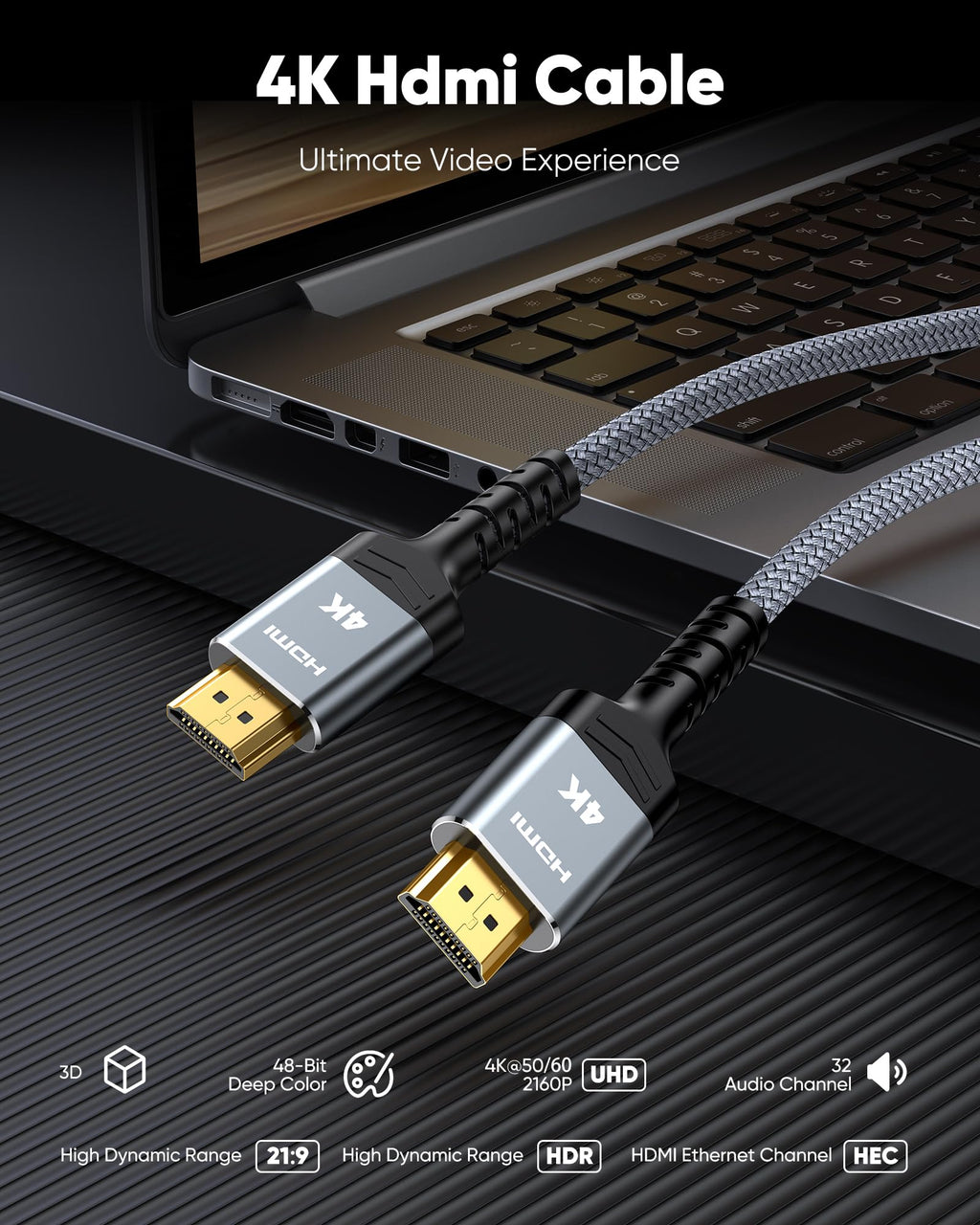 Highwings 4K Fiber Optic HDMI Cable 50FT Long - Unidirectional 4K HDR Braided HDMI Cord, 18Gbps High Speed with Ethernet/ARC, 3D, HDCP 2.2, ARC, Compatible for PS-5/4/3/4K HDTV/Streaming Media