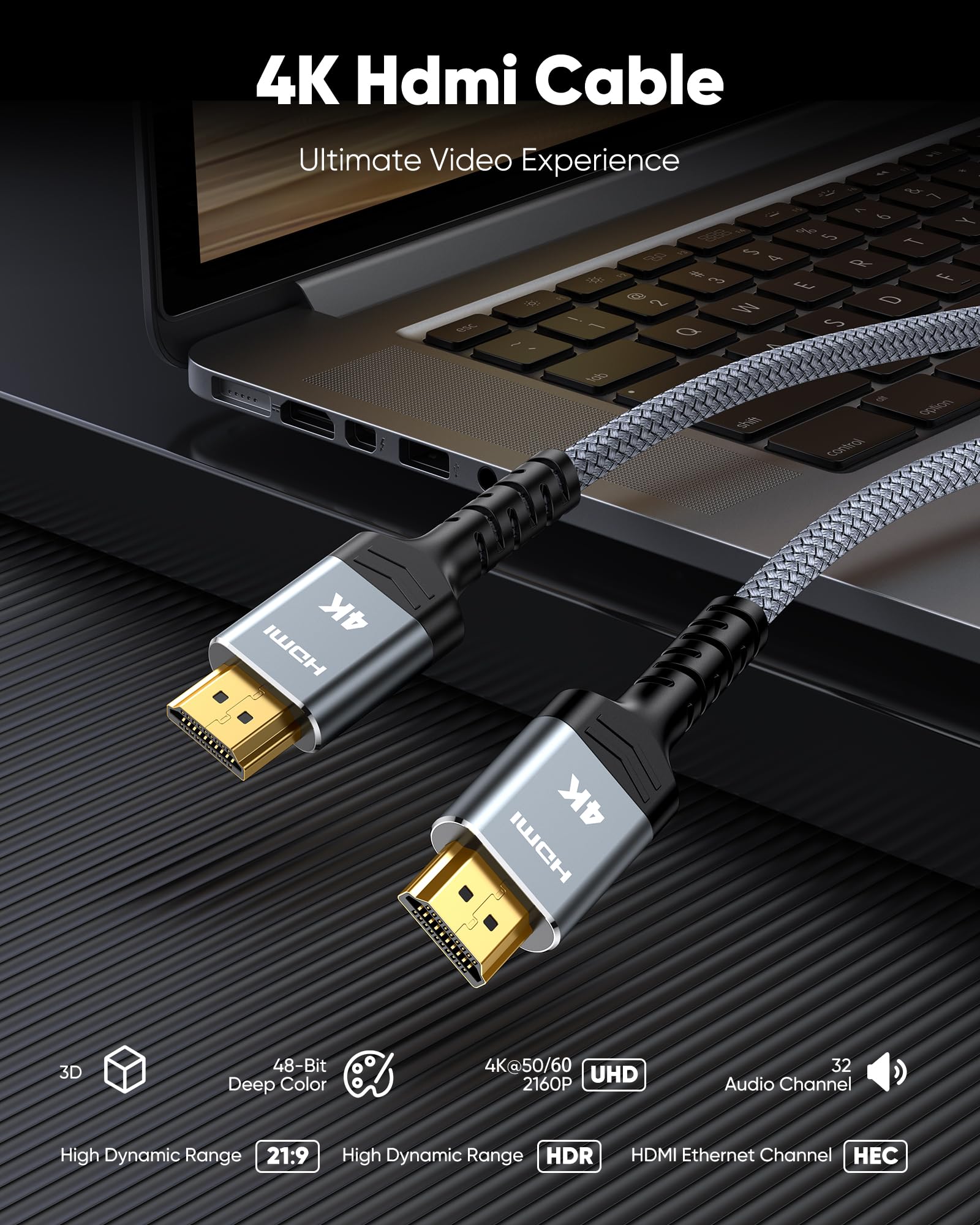 Highwings 4K Fiber Optic HDMI Cable 50FT Long - Unidirectional 4K HDR Braided HDMI Cord, 18Gbps High Speed with Ethernet/ARC, 3D, HDCP 2.2, ARC, Compatible for PS-5/4/3/4K HDTV/Streaming Media