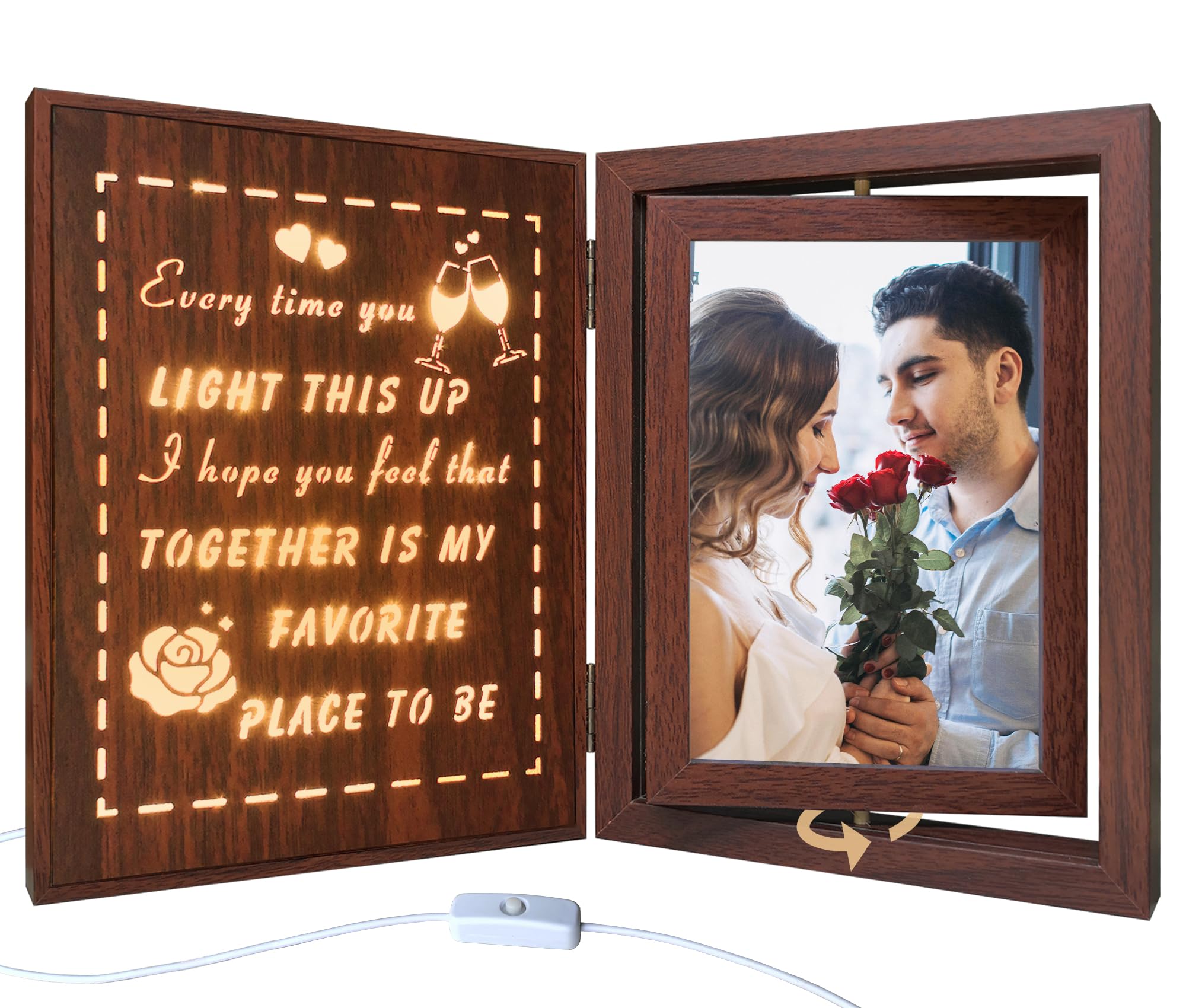 soruney Light Up Couples Picture Frame, USB Powered Romantic Rotating Love Frame for 2 4x6 Photos – Wedding Anniversary or Valentine’s Day Gifts for Couples, Boyfriend, Girlfriend, Husband, Wife