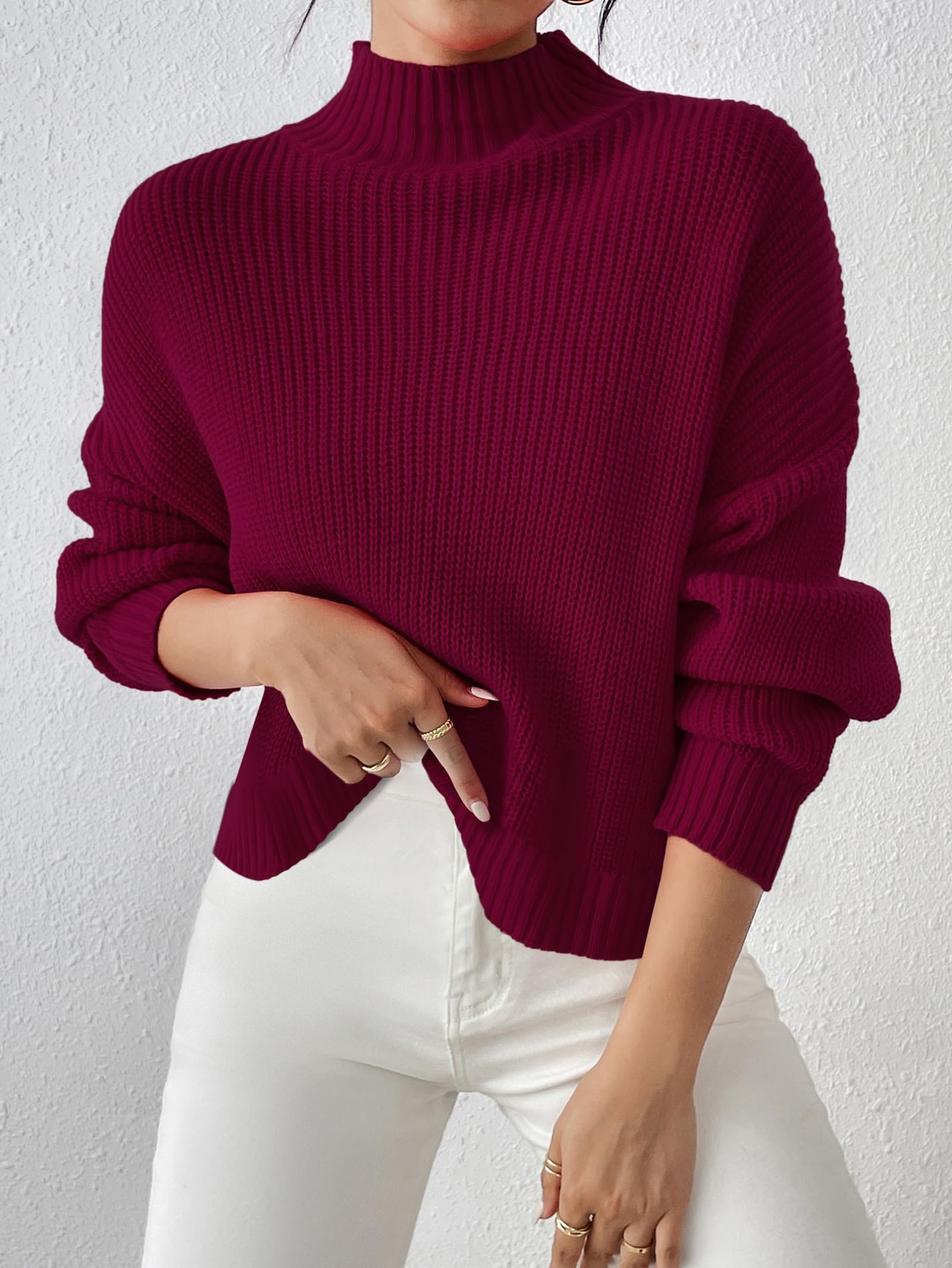 SunnyMelody Womens Cropped Turtleneck Sweater Fall Winter Spring 2025 Trendy Cute Mock Turtle Neck Cozy Soft Ribbed Knit Lightweight Long Sleeve Crop Knitted Pullover Sweaters Jumper Ancora Red S