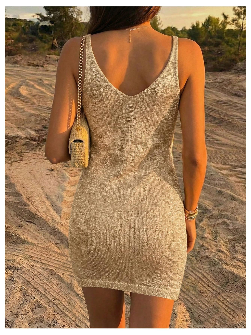 WDIRARA Women's Swimsuit Coverup Shiny Drawstring Crochet Knit Beach Dress Cover Ups Khaki Small