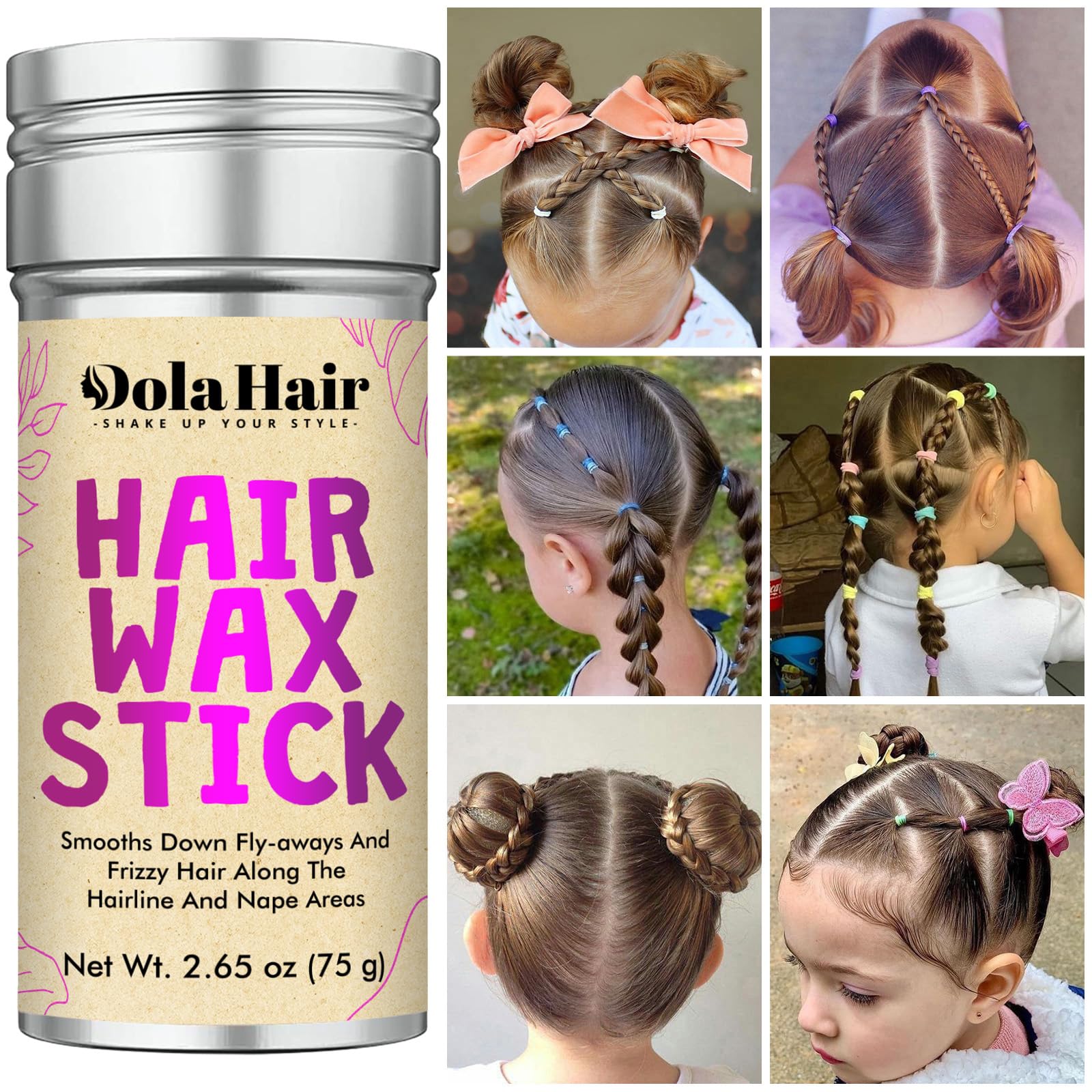 Dolahair Hair Wax Stick - Flyaway Control and Styling Pomade for Kids, Women, and Men - Accessorie Slick Back Hair Brush Kit Hair Bun Maker (Pack of 4)