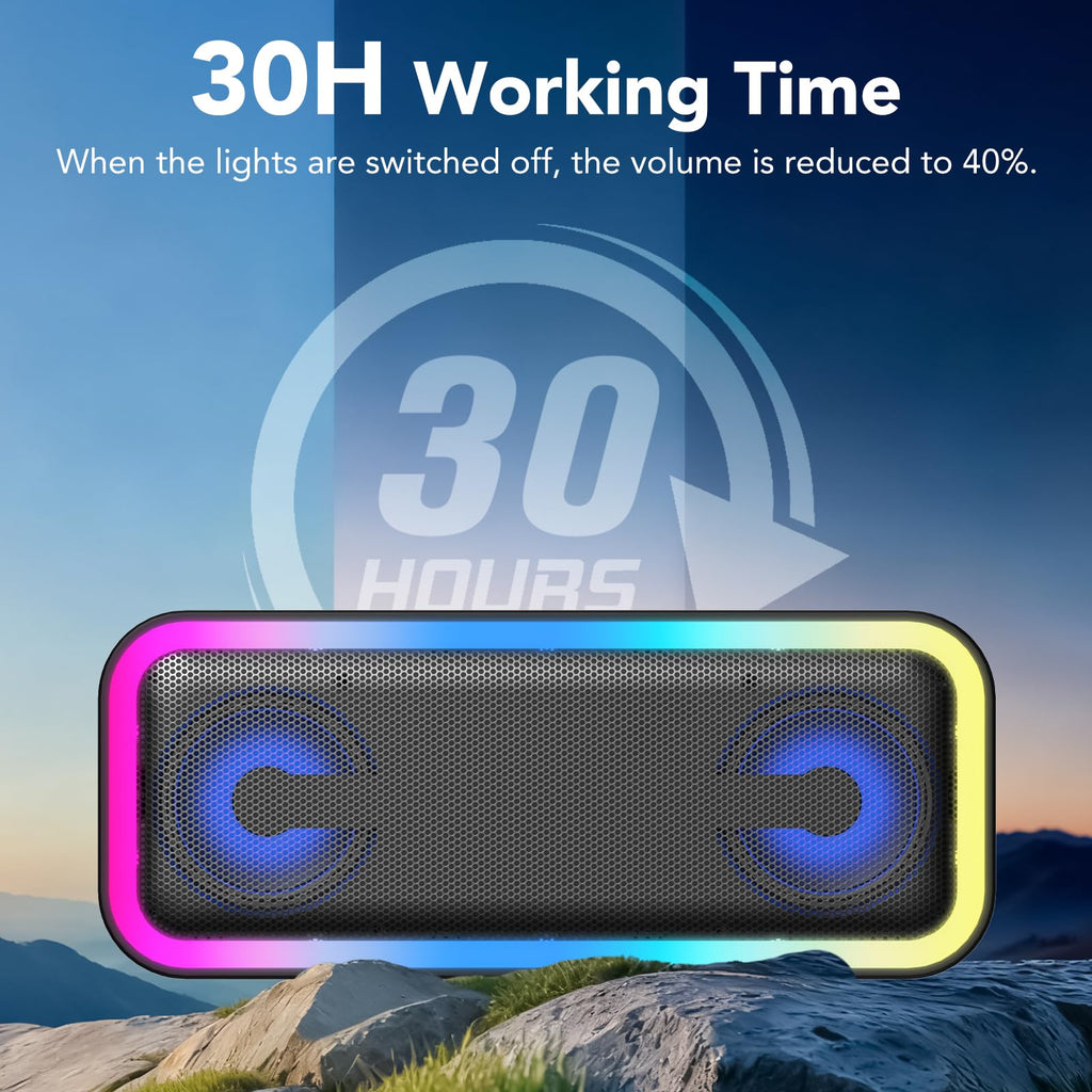 IKT Portable Bluetooth Speaker with Lights x Stocking Stuffers, 30W Loud Stereo Sound, Bluetooth5.4, Enhanced Bass,30H Playtime, TWS Pairing, IPX7 Waterproof, Speakersfor Home/Party/Outdoor