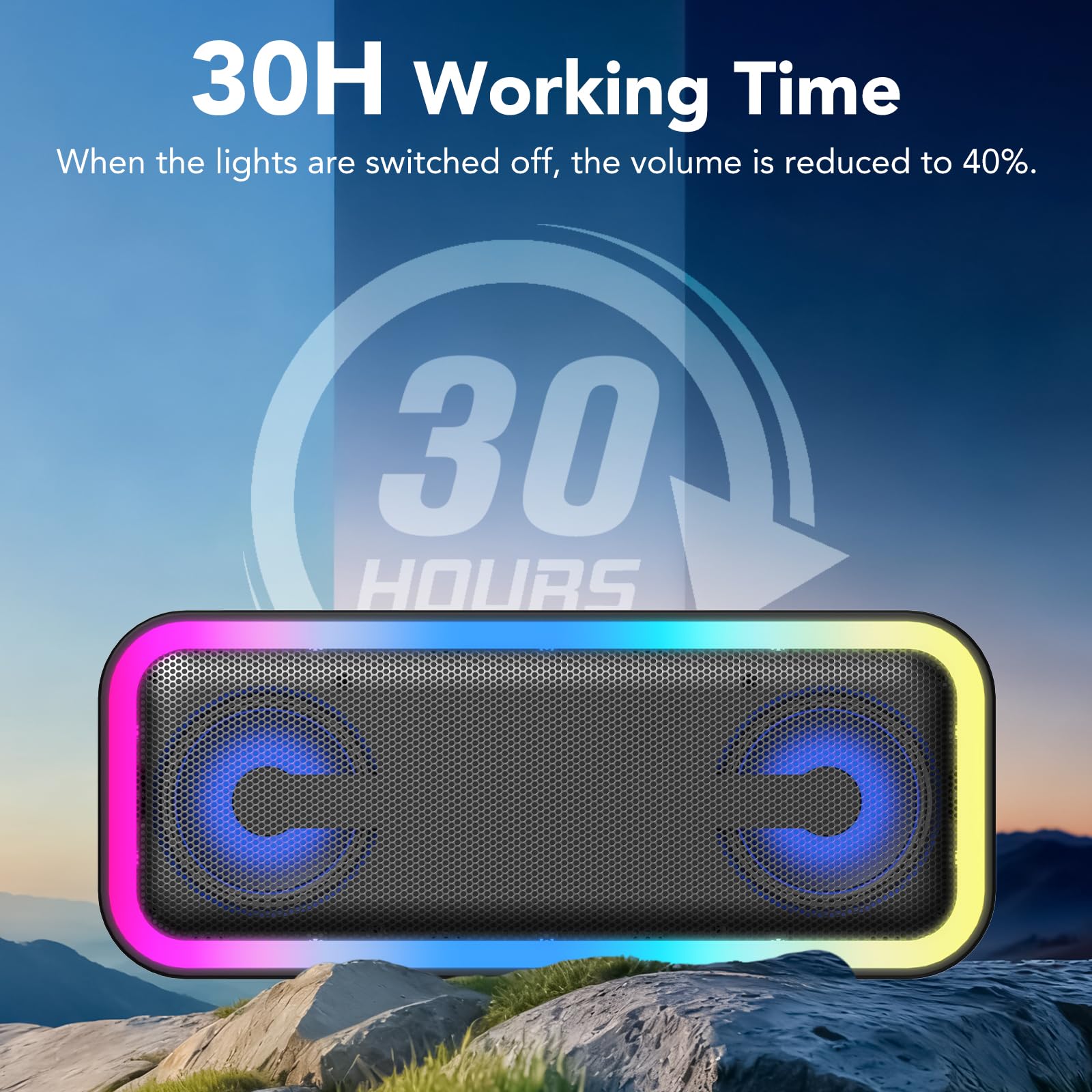 IKT Portable Bluetooth Speaker with Lights x Stocking Stuffers, 30W Loud Stereo Sound, Bluetooth5.4, Enhanced Bass,30H Playtime, TWS Pairing, IPX7 Waterproof, Speakersfor Home/Party/Outdoor