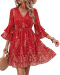 Bebonnie Plus Size Dresses for Curvy Women: Womens Summer Boho Cruise Dubai Luxury Travel Tropical Old Money Dress Wrinkle Free Elegant Wedding Guest Flattering Dresses to Hide Tummy Red Gold XXL