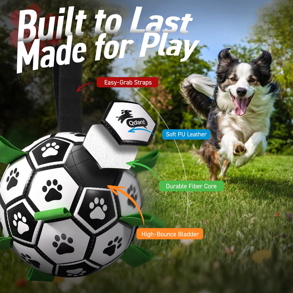 QDAN Dog Toys Dog Balls, World Cup Dog Soccer Ball with Straps, Dog Birthday, Herding Ball, Durable Balls for Small Medium Pet, Puppy Outdoor Toy (6 Inch)