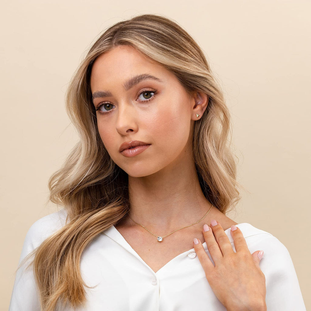 PAVOI 14K Gold Plated Crystal Solitaire 1.5 Carat (7.3mm) Cubic Zirconia Dainty Choker Necklace | Gold Necklaces for Women