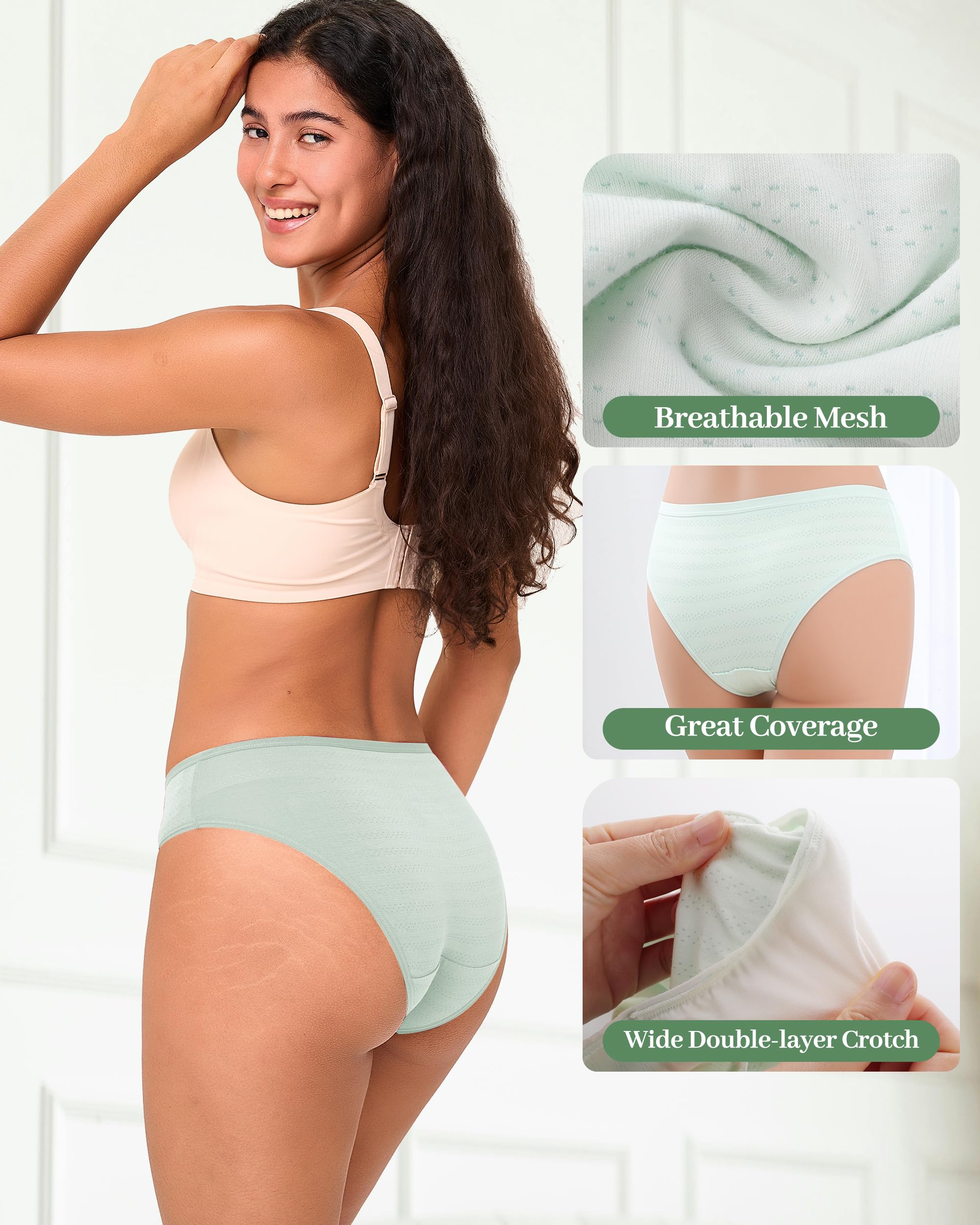 BAMBOO COOL Womens Underwear Mesh Breathable Moisture-Wicking Briefs, Soft & Lightweight Ladies Panties, 5-Pack