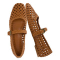 CUSHIONAIRE Weston Hand Woven Mary Jane Flats for Women, Comfortable Dressy Ballet Flats with Braided Adjustable Buckle and Memory Foam Cushioning, Cognac 8