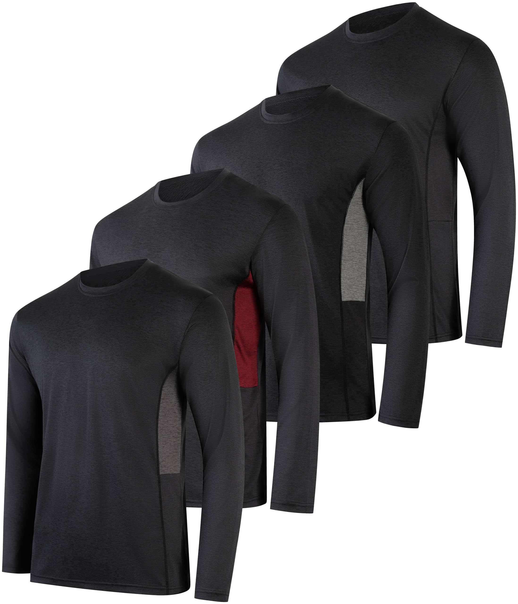 Real Essentials 4 Pack: Mens Long Sleeve Dry Fit T Shirts Hiking Fishing Workout Gym Work Sun UPF 50 Wicking Running Tee, Set 6, XX-Large