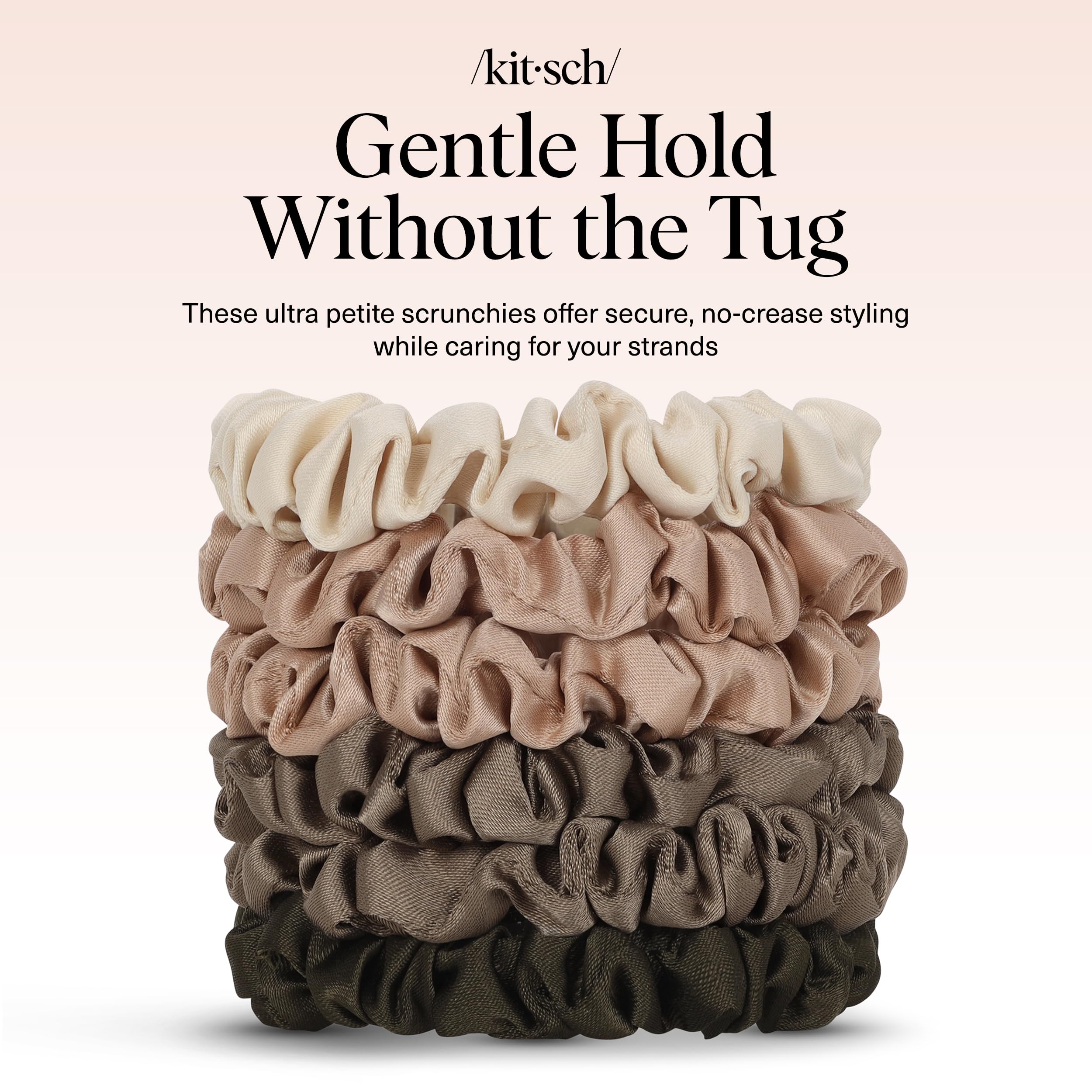 Kitsch Ultra-Petite Satin Scrunchies for Women - No Crease, Frizz-Free Sleep | Softer Than Silk Scrunchies Gentle On Hair Scrunchies for All Hair Types | Stylish Hair Accessories - Eucalyptus, 6pcs