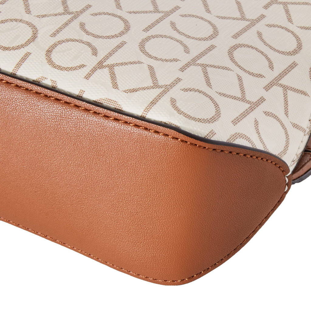 Calvin Klein Women's Lucy Triple Compartment Crossbody, Vanilla/Khaki/Caramel Embossed, One Size