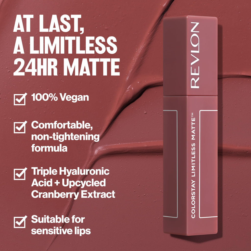 Revlon ColorStay Limitless Matte Liquid Lipstick, Vegan Formula, No-Budge, Longwear Lip Color, Long Lasting, Lightweight/Comfortable, Waterproof, 010 Top Talent, 0.17 fl oz